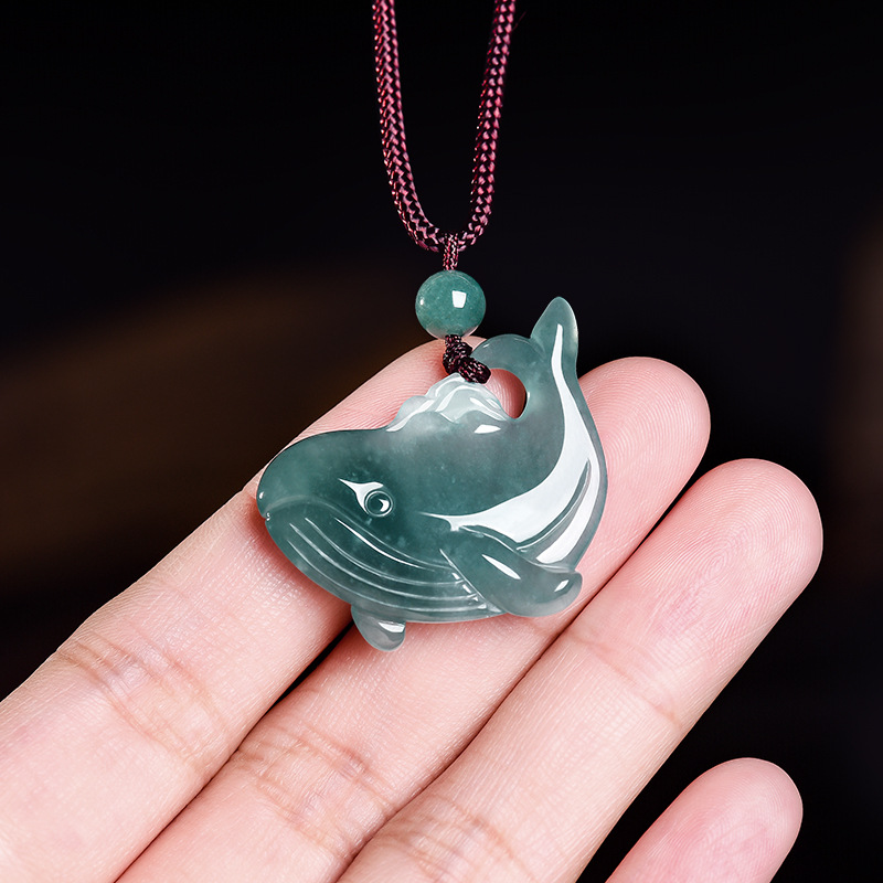 Jewelry & Watches Store - Natural Burmese Jadeite Whale Pendant Necklace