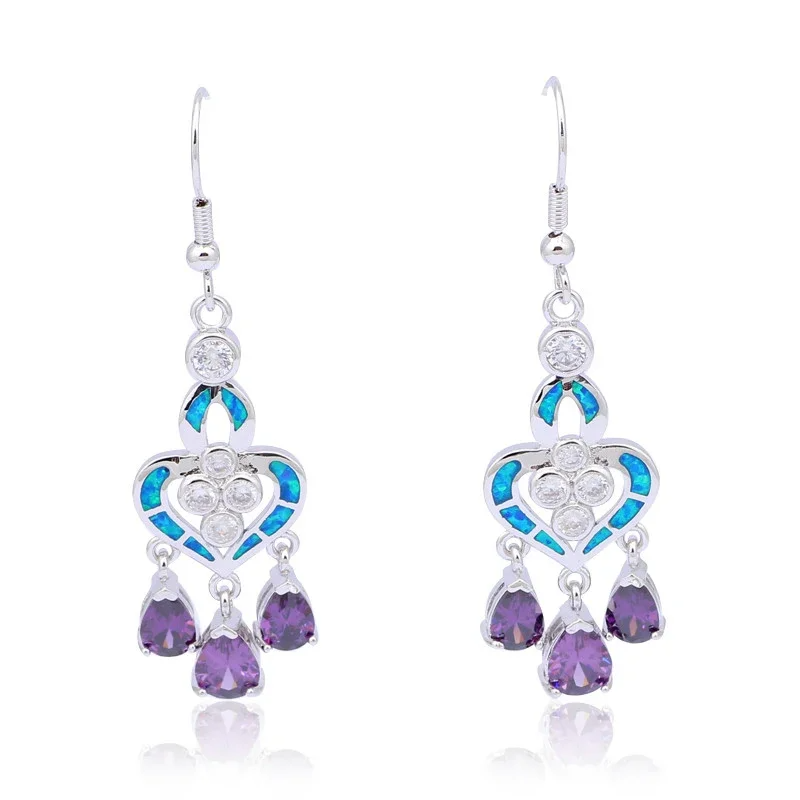 Heart Shape Earrings with Blue - Opal Earrings Dangle 评论和价格