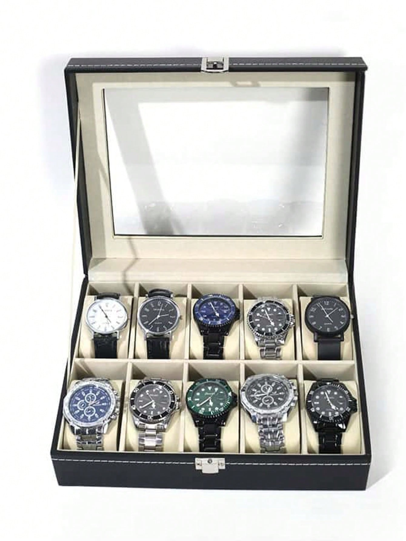 Leather Watch Box with Lock, L - Jewelry Watches Men 评论和价格