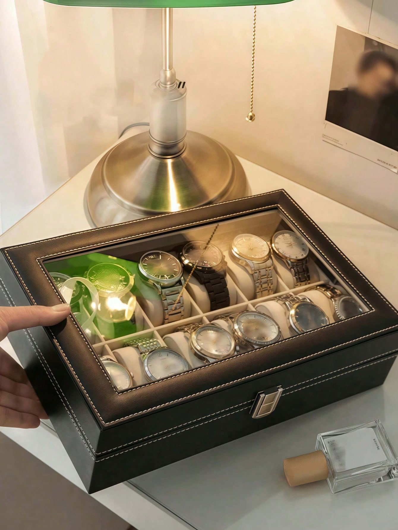 Leather Watch Box with Lock, L - Jewelry Watches Men 评论和价格