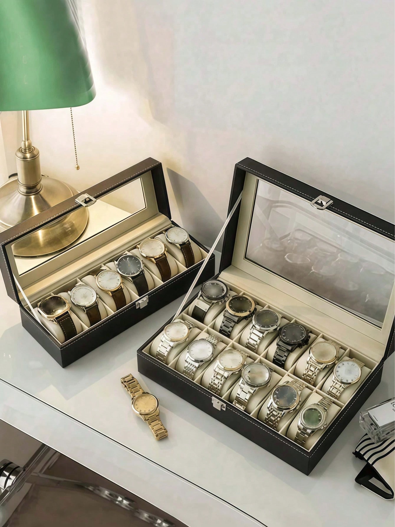 Leather Watch Box with Lock, L - Jewelry Watches Men 评论和价格
