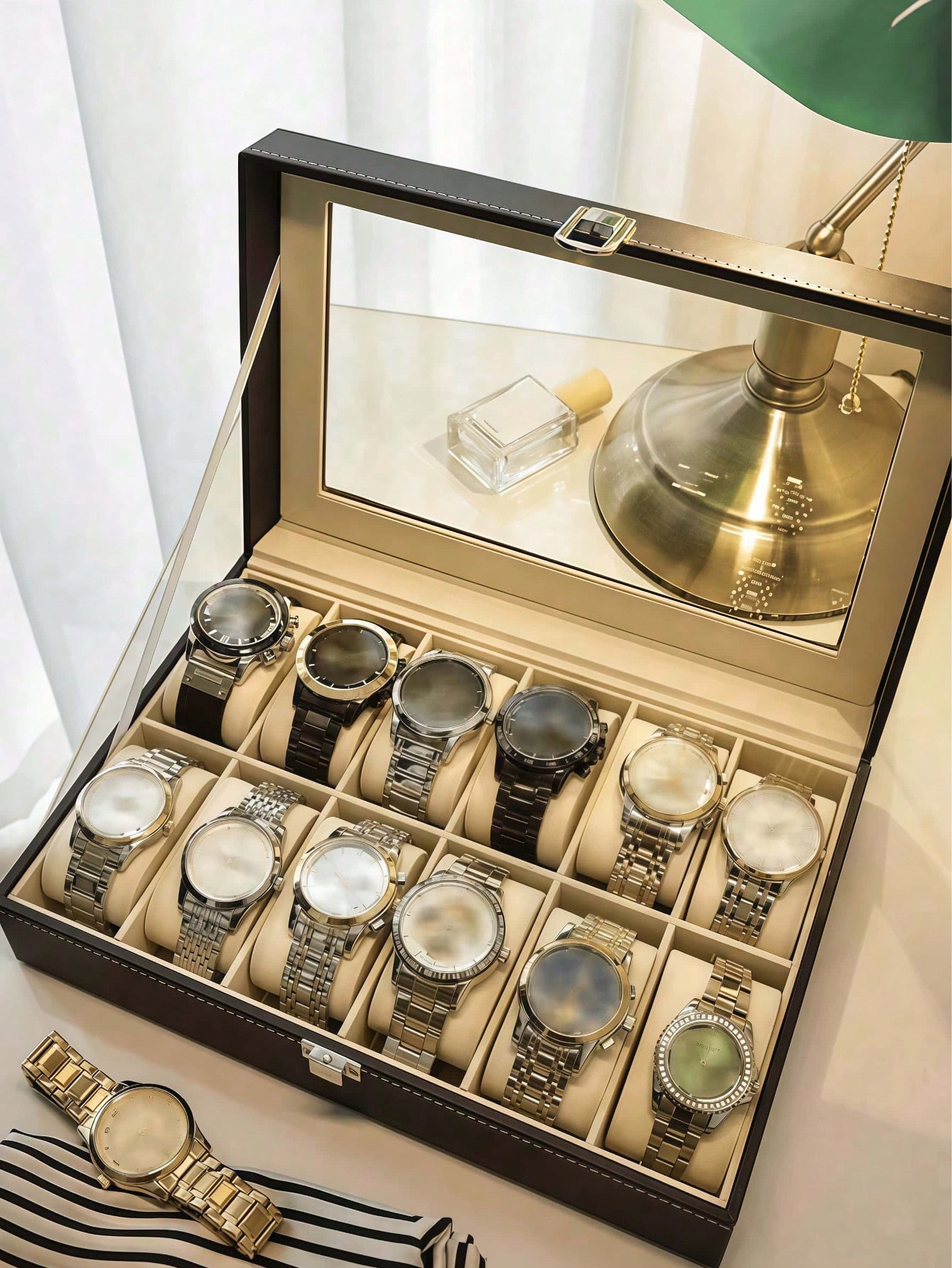 Leather Watch Box with Lock, L - Jewelry Watches Men 评论和价格