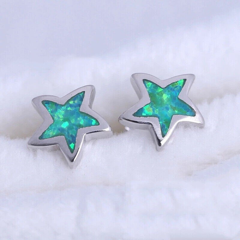 1 Pair Green/blue/white Pentag - Opal Earrings Dangle 评论和价格